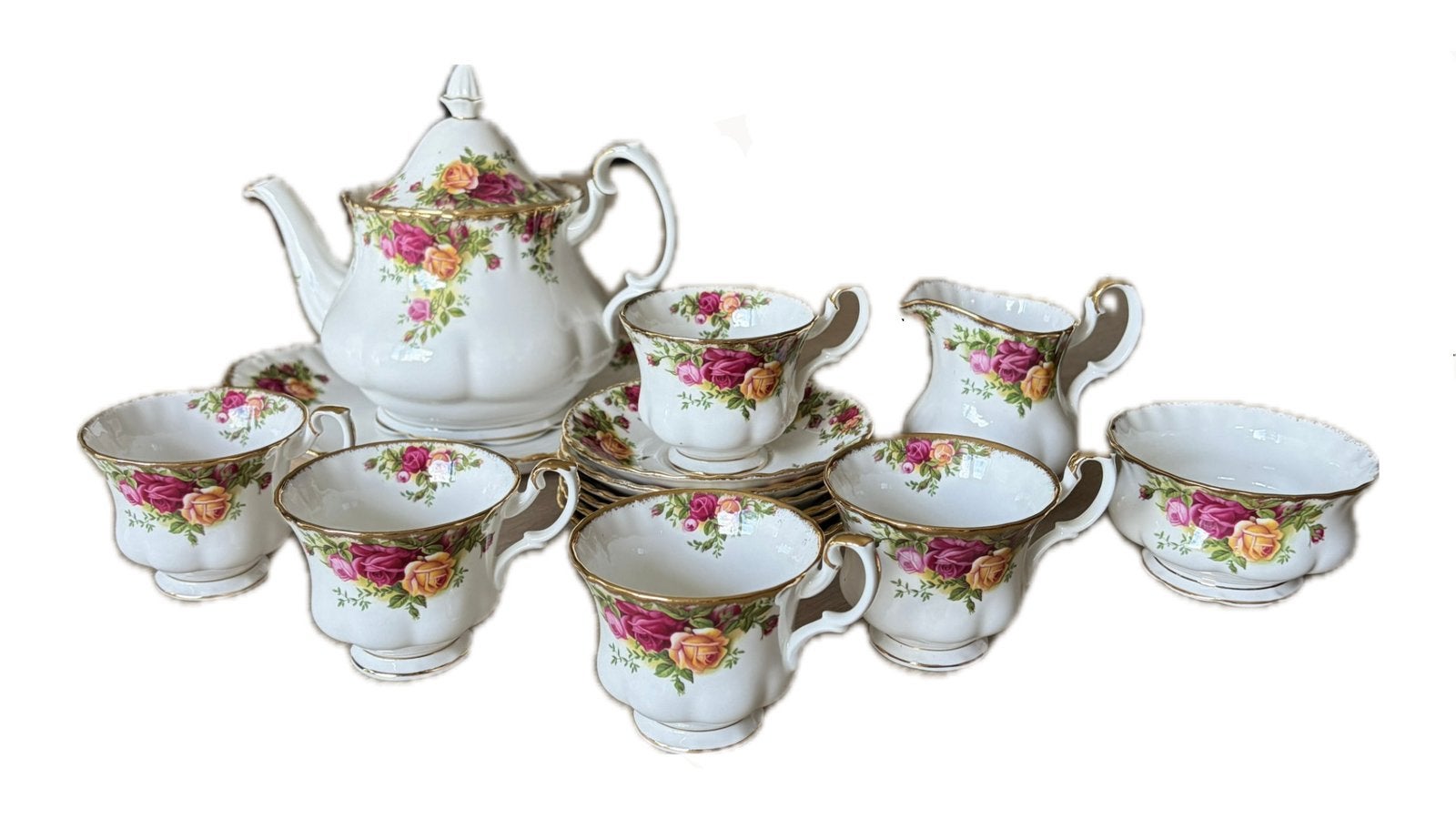 Royal Albert Old Country Roses theeservies, Huis en Inrichting, Ophalen, Klassiek, Zo goed als nieuw, Theepot
