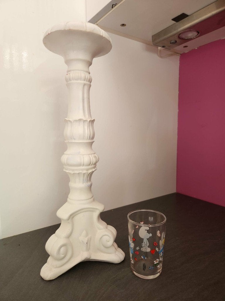 kandelaarhouder in beschilderd hout ca. 42 cm, Ophalen, Gebruikt, Beige, Kandelaar