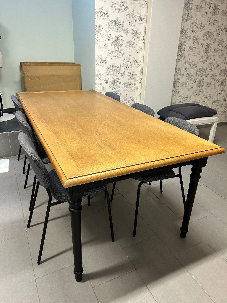 Eettafel JUNTOO - hout zwart - 220 x 100 + gratis stoelen 6x, Huis en Inrichting, Tafels | Eettafels, Ophalen, 100 tot 150 cm