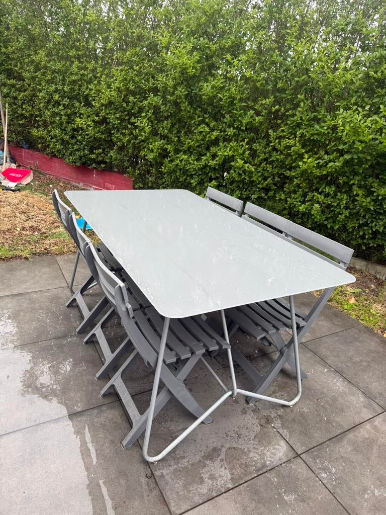 Table de jardin et 6 chaises pliantes, Enlèvement, Comme neuf, Plastique, Empilable