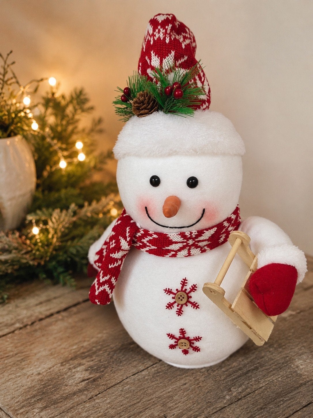 Gezellige Kerst Sneeuwpop met Slee – Kerstdecoratie, Ophalen of Verzenden