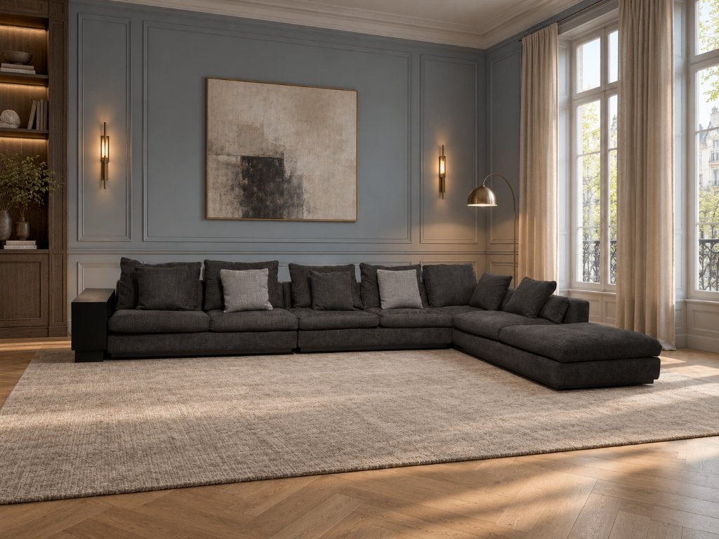 ZGAN Minotti Andersen Hoekbank | NP €30.000, Hoekbank, 300 cm of meer, Ophalen of Verzenden, Zo goed als nieuw