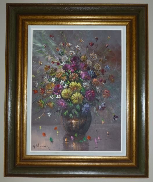 Schilderij A. Werner, Peinture à l'huile, Enlèvement, Fleurs, Toile