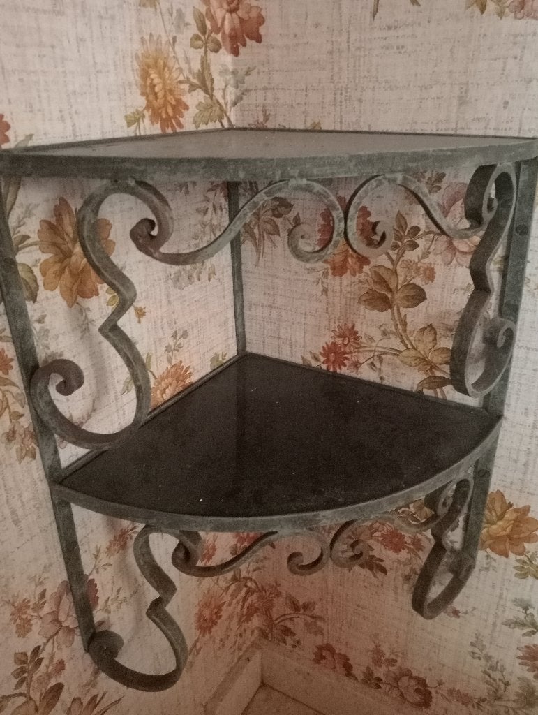 Étagère d'angle vintage en fer forgé et verre, Enlèvement