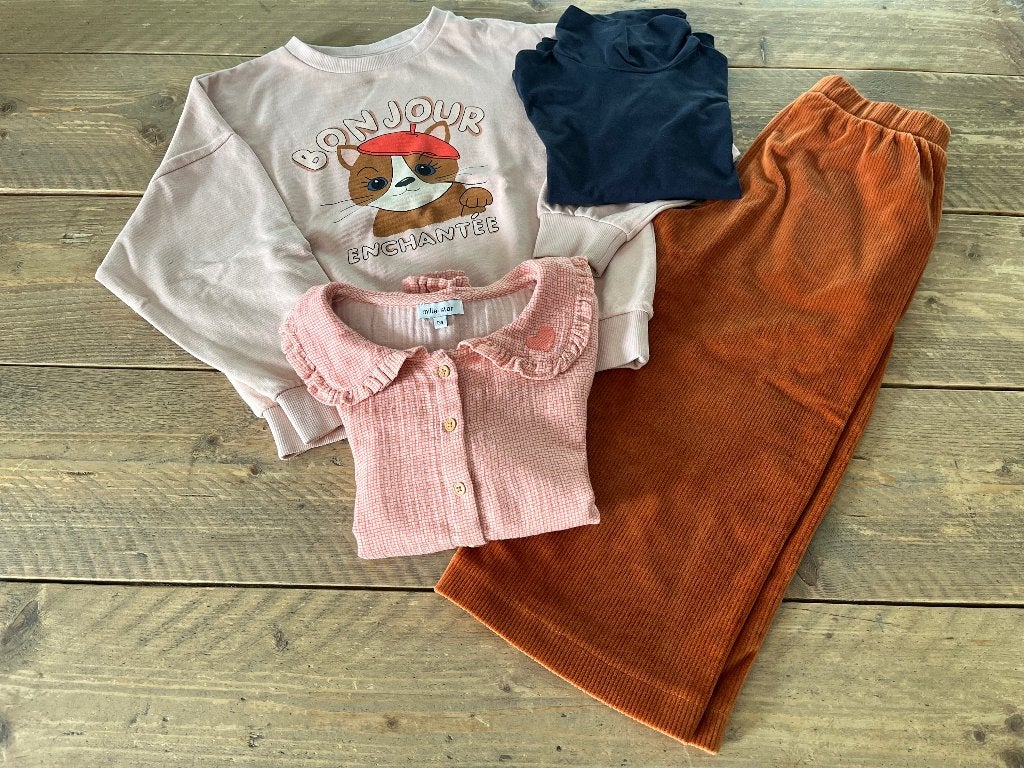 JBC+ FILOU pull chemisier col roulé pantalon 4/5 velours 134, Enfants & Bébés, Enlèvement ou Envoi, Ensemble, JBC, Comme neuf