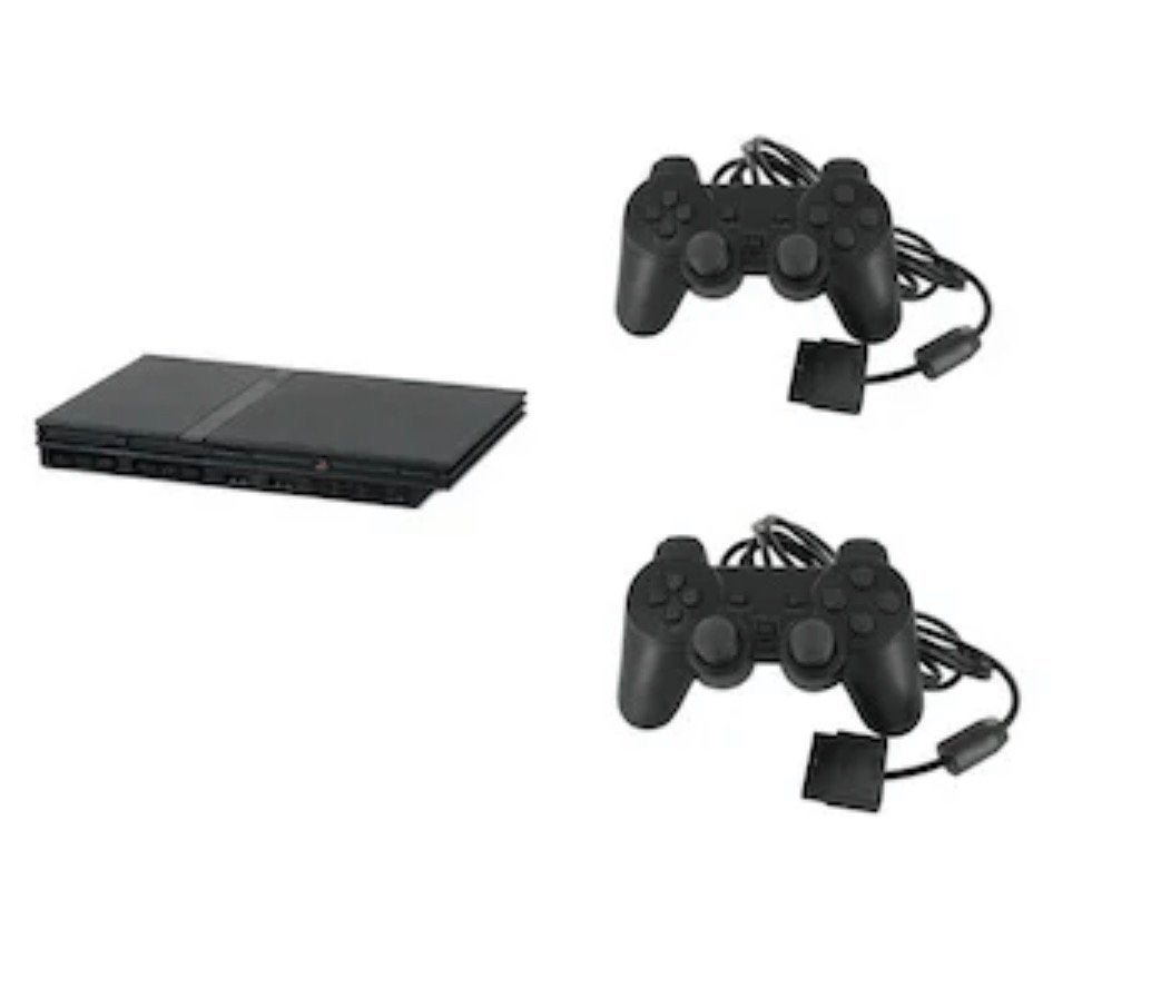Playstation 2 Console Slim Zwart + 2 Nieuwe Controllers, Ophalen, Zo goed als nieuw, Slim