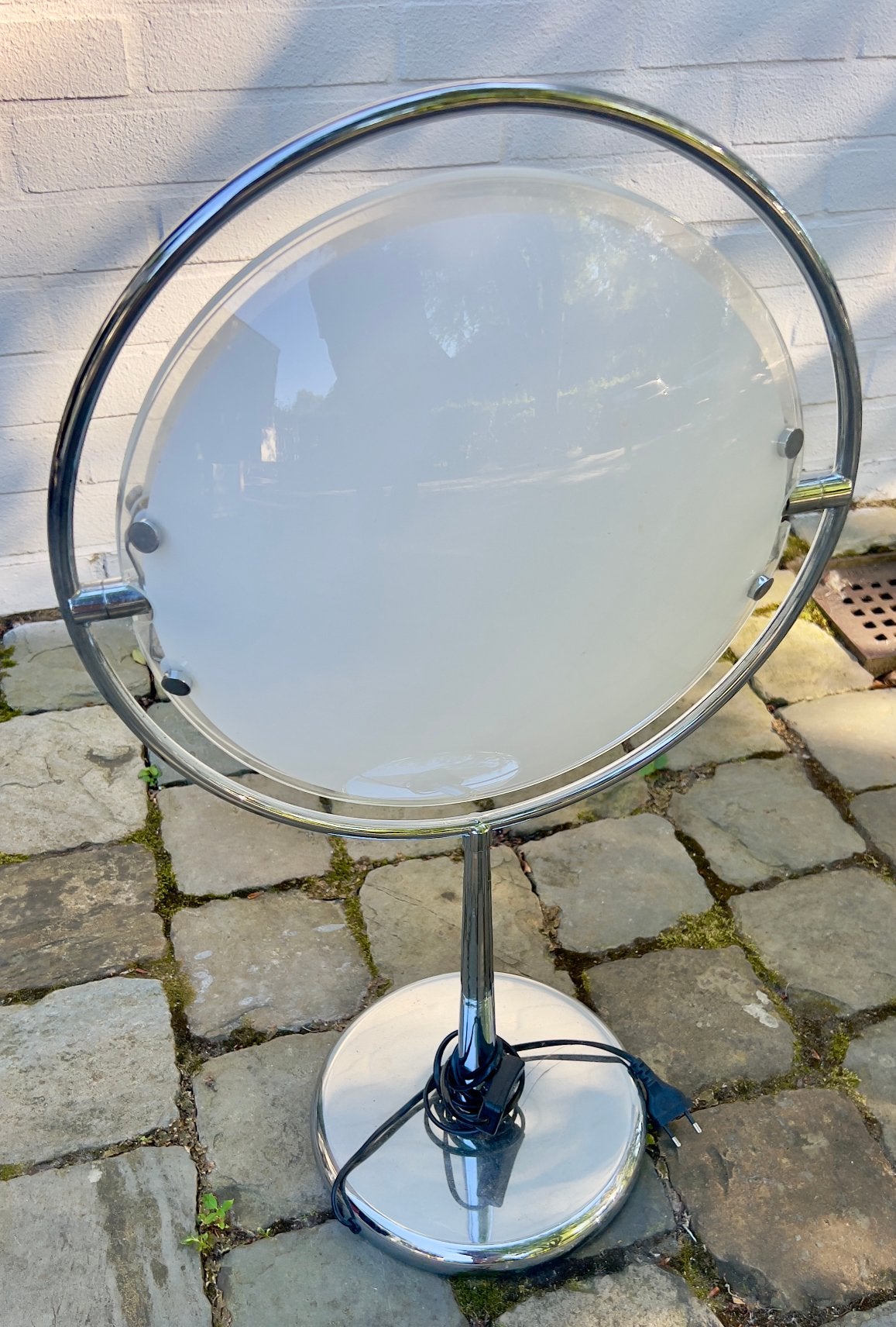 Vintage "Nobi" Design Tafellamp,Chroom & Matglas, Huis en Inrichting, Lampen | Tafellampen, Ophalen, Glas, Design
