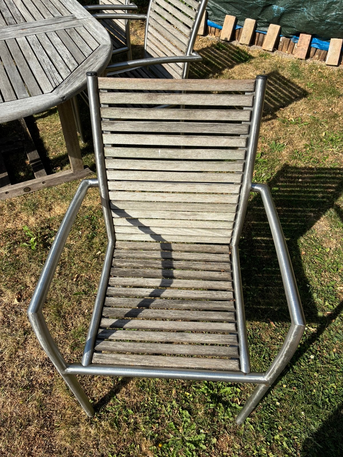 6 chaises de jardin en teck en acier inoxydable, Jardin & Terrasse, Enlèvement, Utilisé, Bois de teck