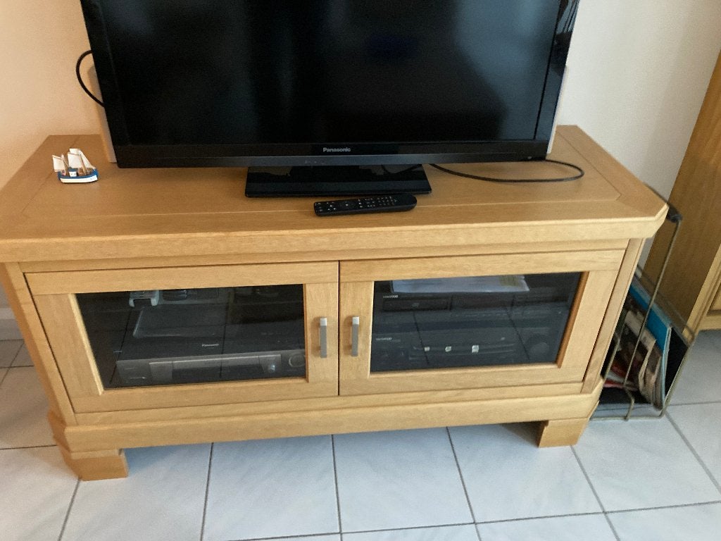 TV meubel, Ophalen, Gebruikt, Teakhout, 50 tot 100 cm