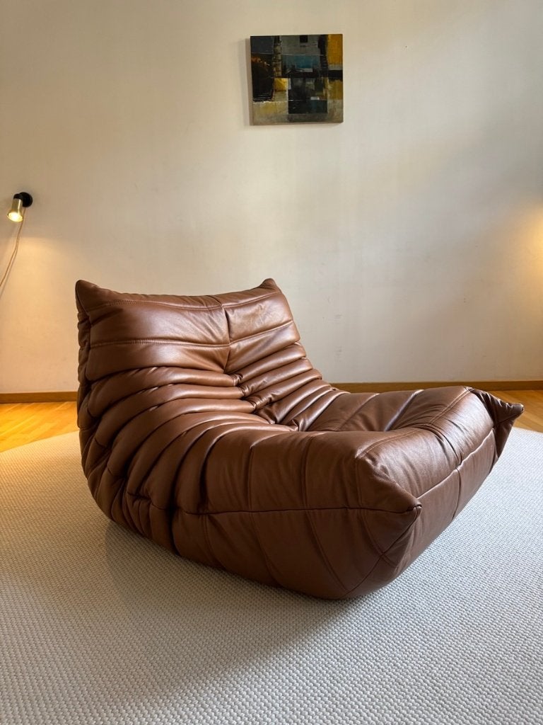 Ligne Roset — Fauteuil/chaise Togo 1 place - Cuir Cognac, Maison & Meubles, Fauteuils, 100 à 125 cm, Comme neuf, Cuir, 75 à 100 cm