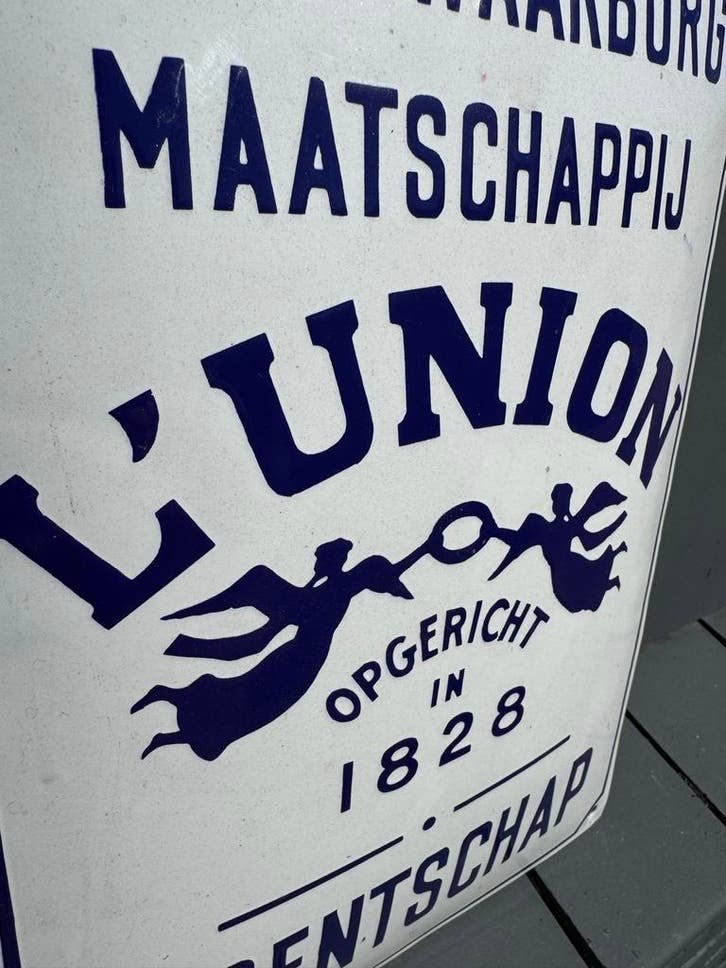 Emaille reclamebord Brandwaarborg Maatschappij L'Union, Antiek en Kunst