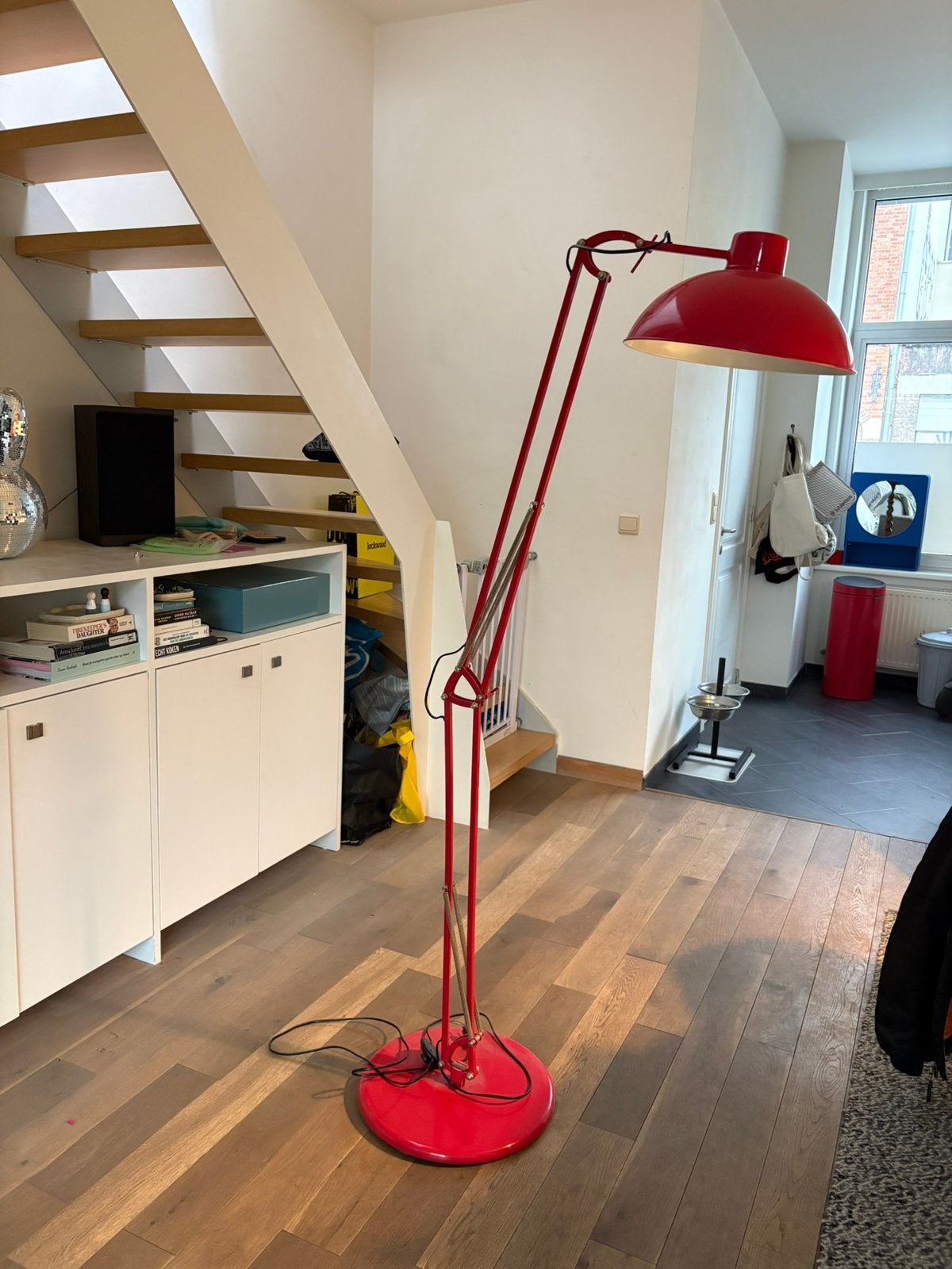 Industriële vloerlamp rood, Enlèvement, Comme neuf