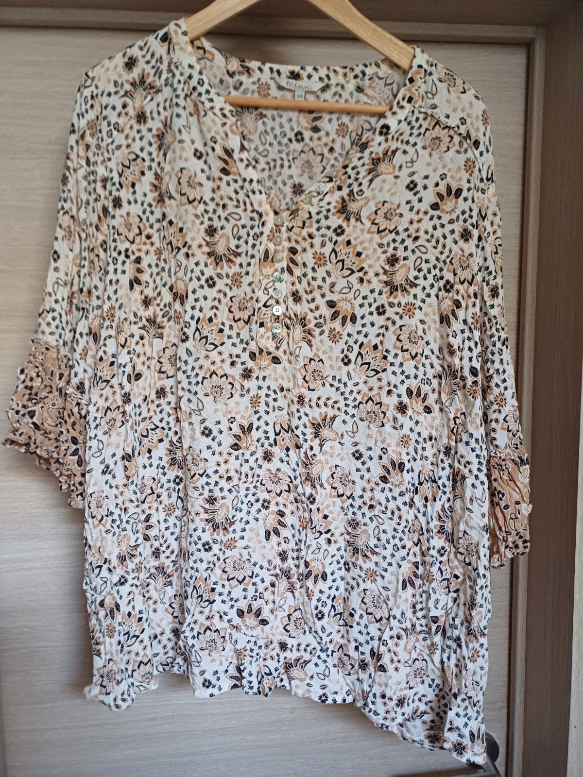 M&S bloesje wit/beige/zwart Mt 54, Kleding | Dames, Ophalen of Verzenden, Zo goed als nieuw, M&S, Blouse of Tuniek
