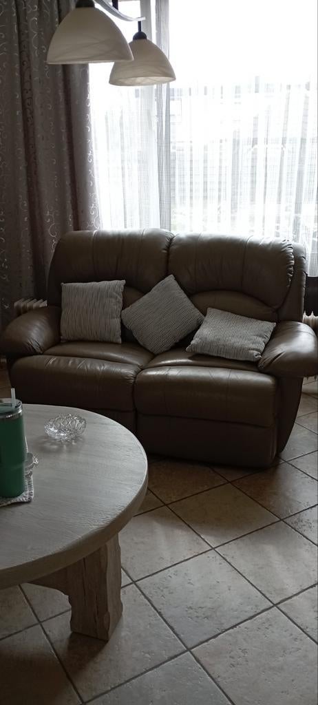 Lederen salon beige, Huis en Inrichting, Fauteuils, Ophalen