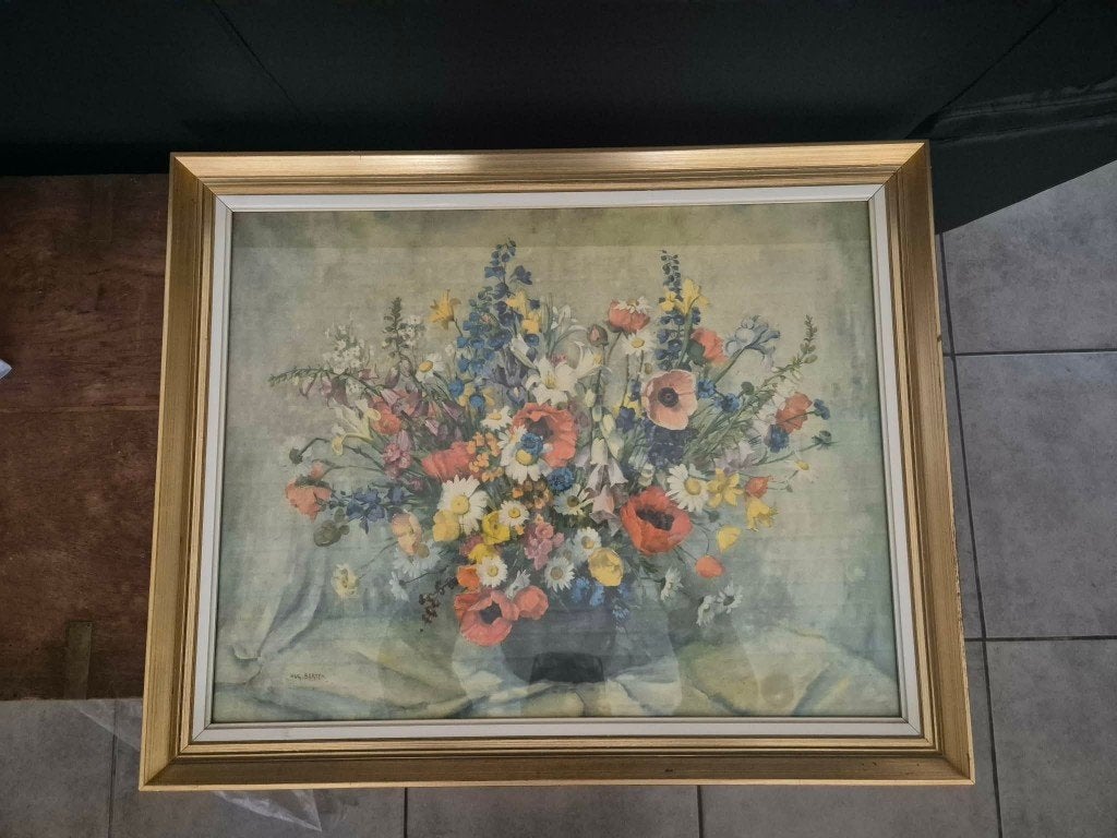 Kader Hug. Berten - Repicla, Antiek en Kunst, Kunst | Schilderijen | Klassiek, Ophalen, Overige stijlen, Achter glas, Bloemen