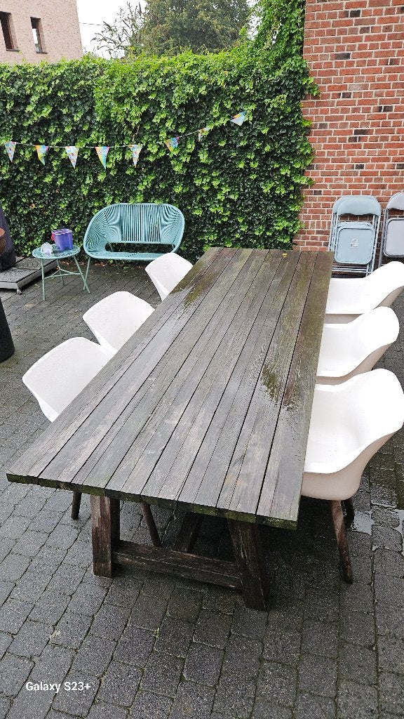 Tuintafel met stoelen, Tuin en Terras, Ophalen, Gebruikt, Rechthoekig, Hout
