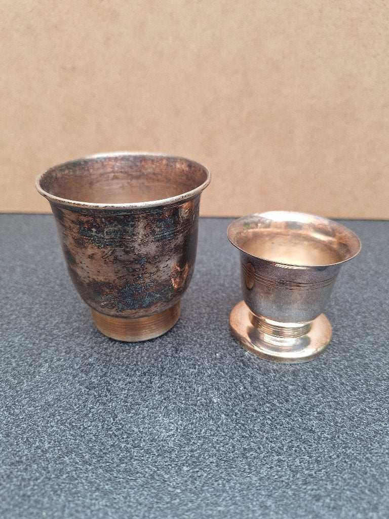 Timbale et coquetier 3 lignes metal argenté, Antiek en Kunst, Ophalen of Verzenden, Zilver