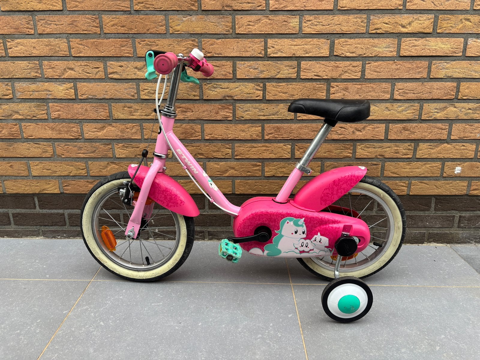 BTWIN KIDS 14 inch 500 eenhoorn/eenhoorn decathlon-fiets, Ophalen, Zijwieltjes, Velgrem, Minder dan 16 inch