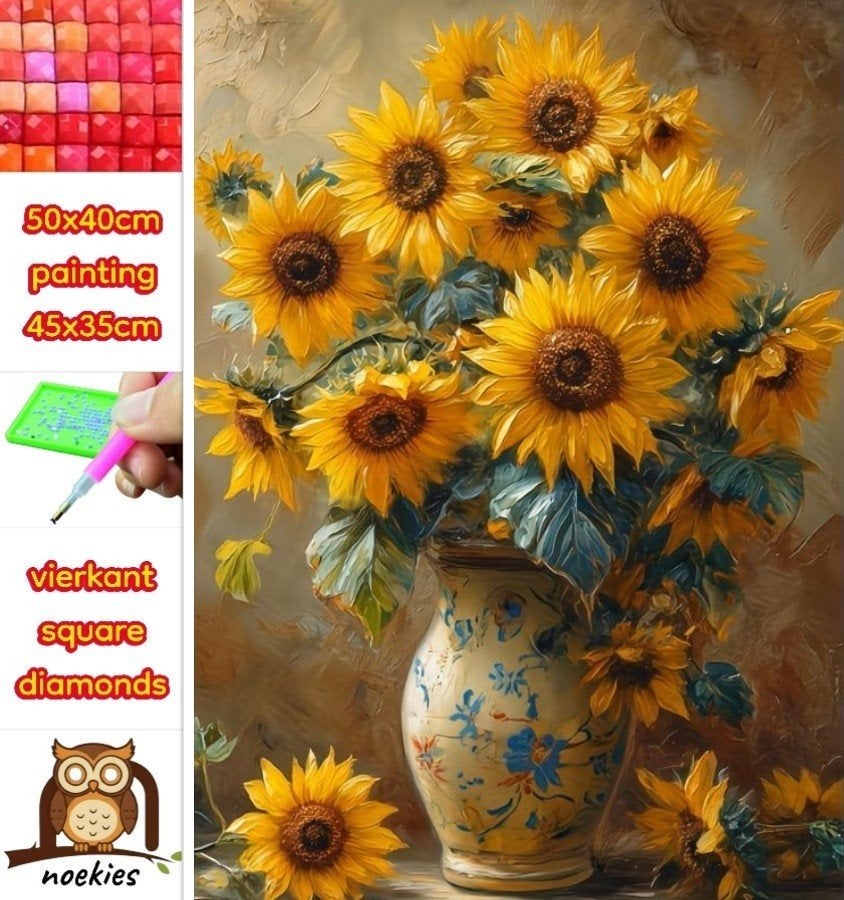 Vase de peinture au diamant 50x40cm avec fleurs (carré) n 14, Hobby & Loisirs créatifs, Bricolage, Neuf, Autocollant, Diamond painting
