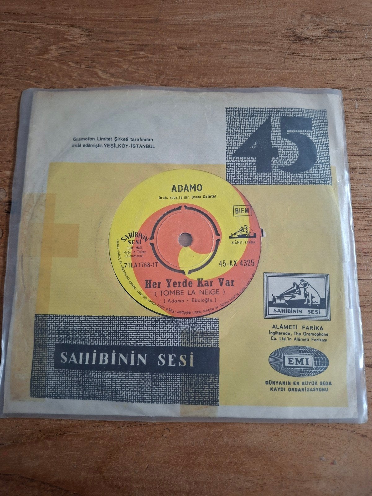 Vinyle - single turc, Adamo, Her third Kar Var, 1964, Enlèvement ou Envoi, Autres genres, Utilisé, Single