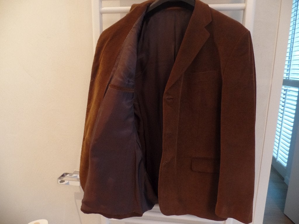 Bruine geribte herenblazer, Maat 52/54 (L), Bruin, Ophalen of Verzenden, Zo goed als nieuw