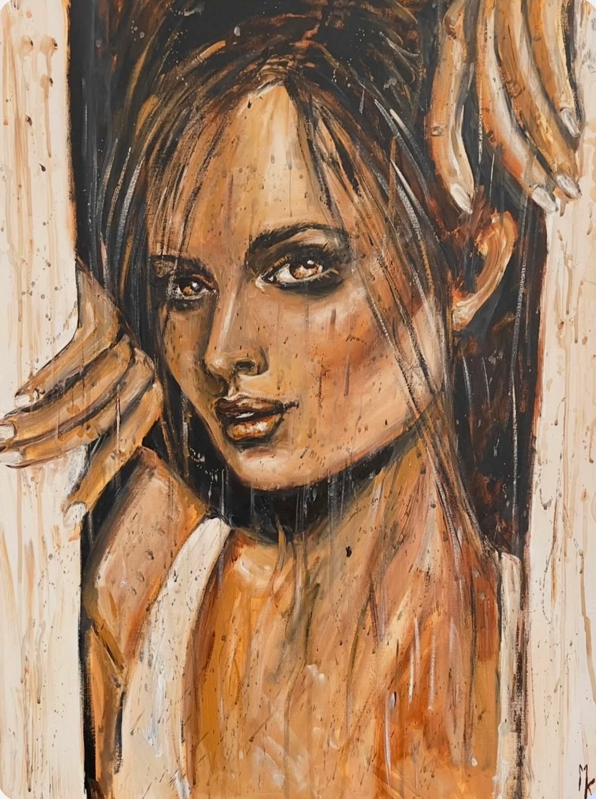 Vrij groot origineel modern schilderij Mk Art, Ophalen, Textiel, Figuren, Acrylverf