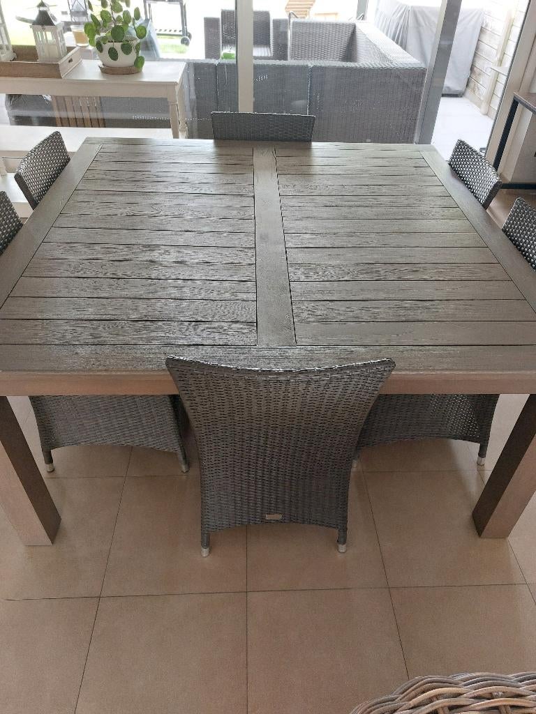 Mooie tafel in teakhout met bijhorende stoelen, Teck, 150 à 200 cm, Cinq personnes ou plus, 150 à 200 cm