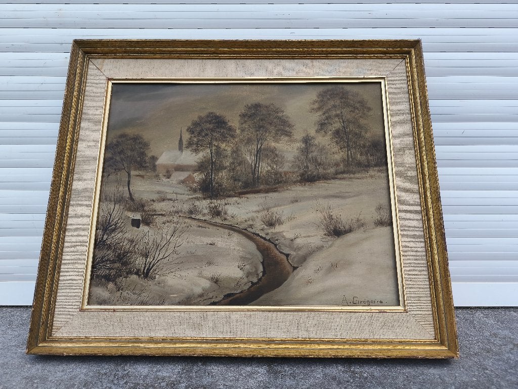 huile sur toile signe albert gustave gregoire, Antiquités & Art, Enlèvement ou Envoi, Paysage, Toile