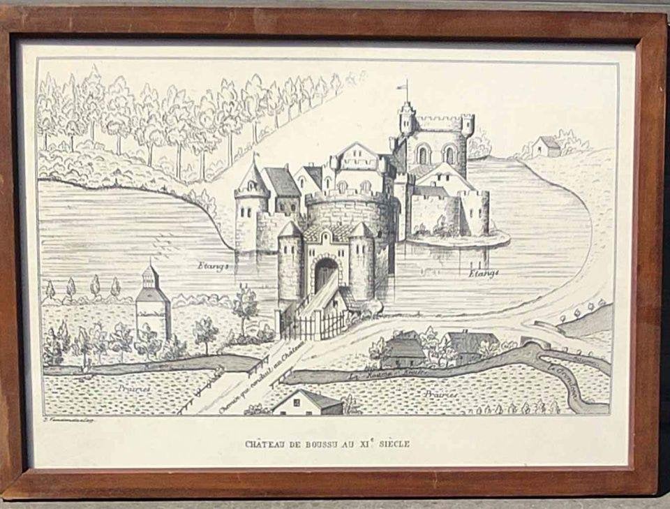 Lithographie châteaux de Boussu signe, Ophalen of Verzenden, Lithografie