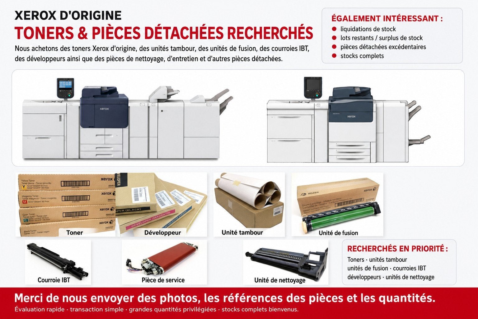 TONERS & PIÈCES DÉTACHÉES XEROX RECHERCHÉS, Computers en Software, Ophalen of Verzenden