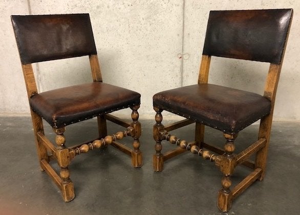 Twee antieke stoelen, leder, Antiek en Kunst, Ophalen