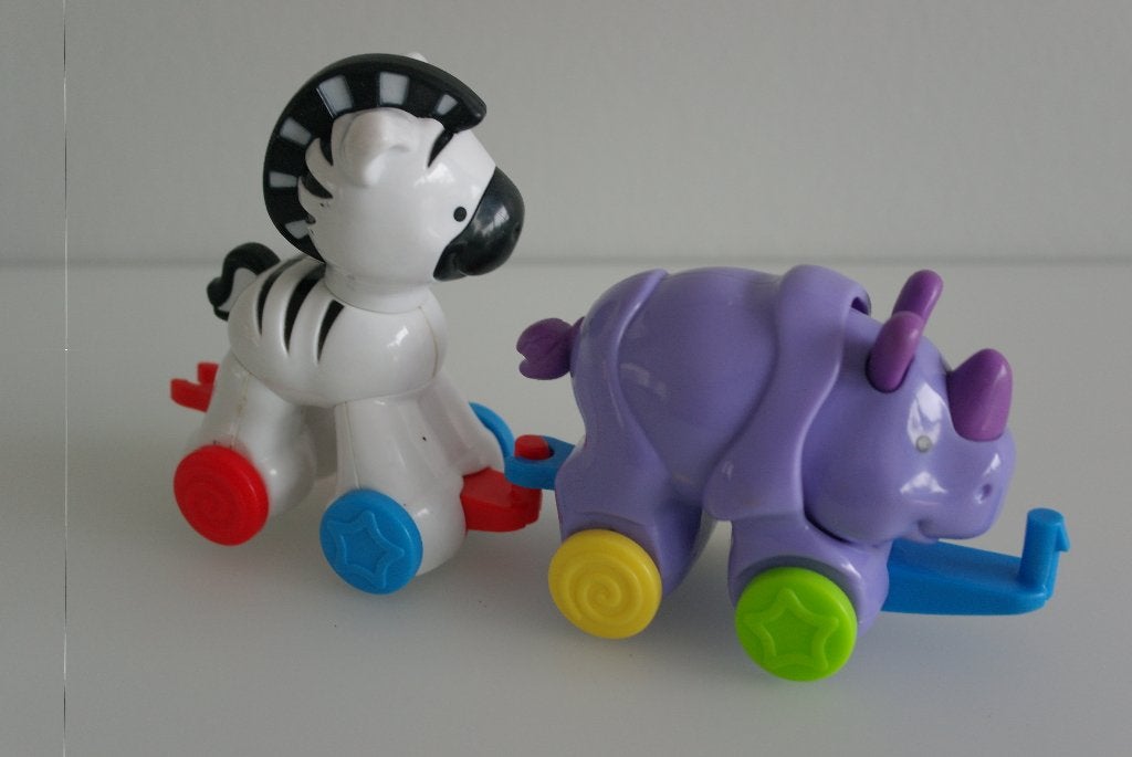 2 dieren op wieltjes fisher price., Kinderen en Baby's, Speelgoed | Fisher-Price, Ophalen of Verzenden, Zo goed als nieuw, Duw- of Trekspeelgoed