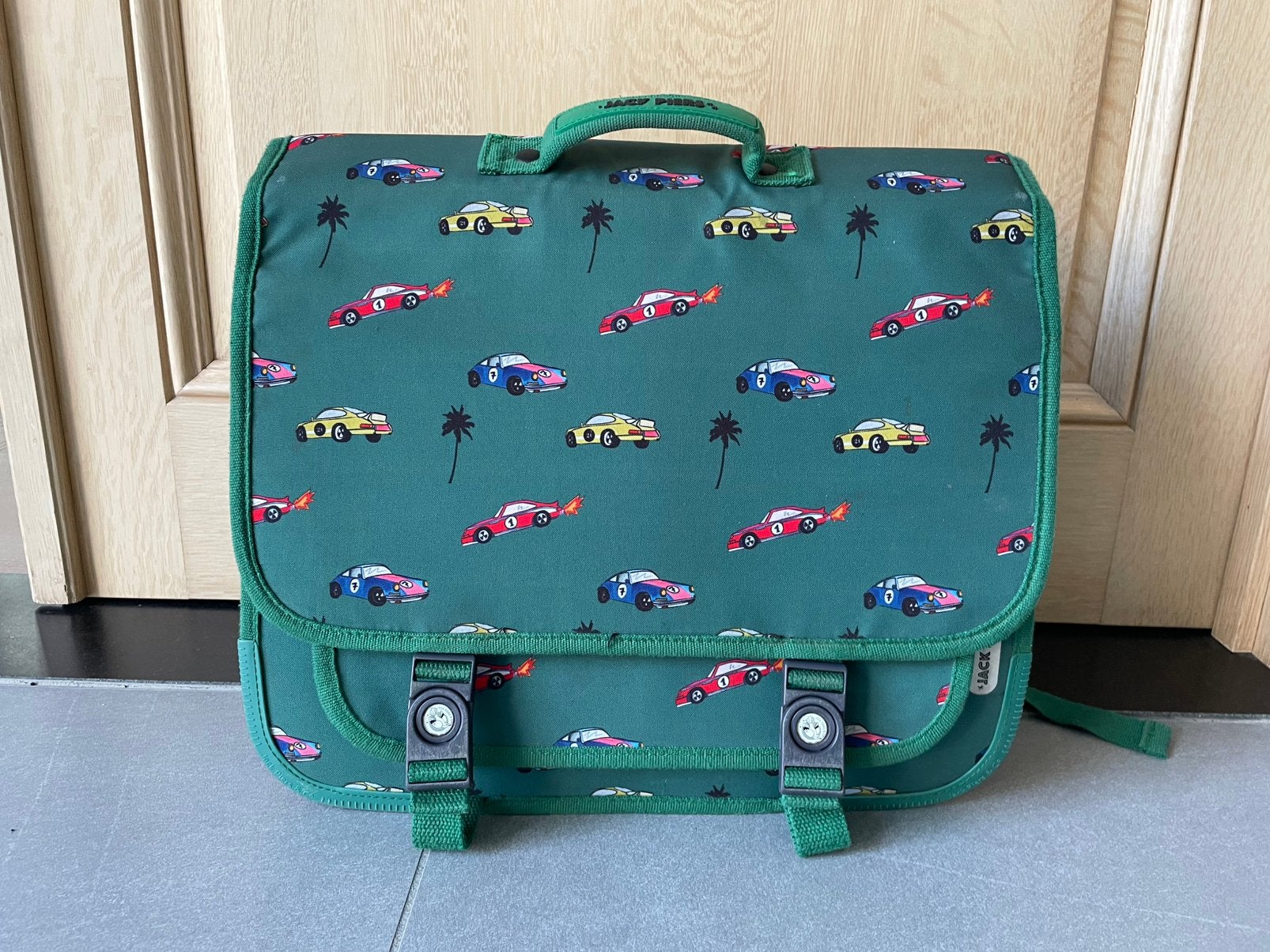 Boekentas groen met racewagens, Handtassen en Accessoires, Tassen | Schooltassen, Ophalen, Aktetas of Boekentas, 30 tot 40 cm