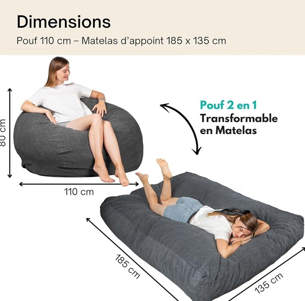 Bean bag ./ pouf/ 2-1 mattrass, Huis en Inrichting, Slaapkamer | Slaapbanken, Nieuw, 140 cm, 190 cm of minder, Twijfelaar, Grijs