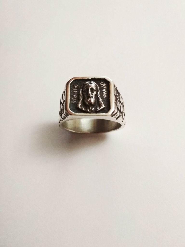 Bague en argent pour homme avec le visage du Christ, Neuf, 20 ou plus grands, Homme, Argent