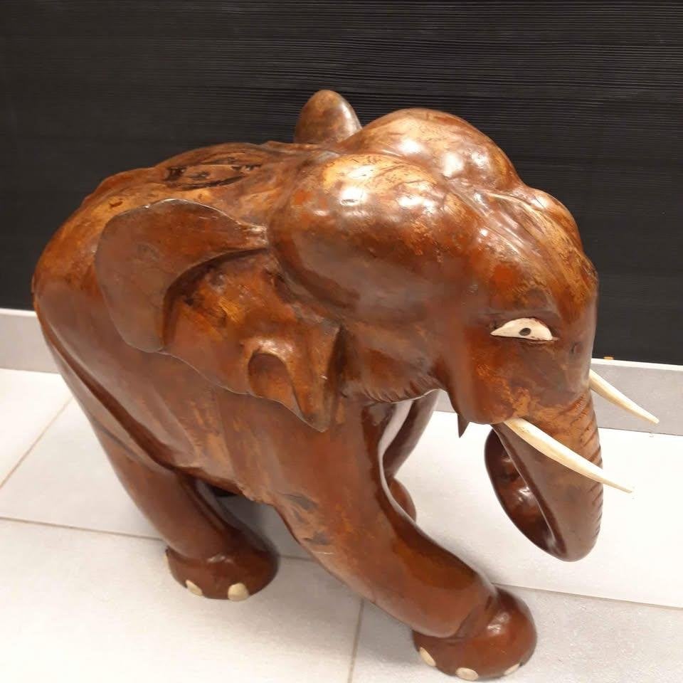 Vintage XL hardhouten olifant 1950s Sri Lanka, Ophalen, Beeld