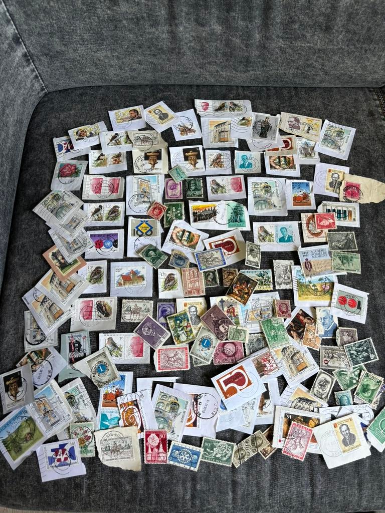 Vintage groot lot oude postzegels, Ophalen of Verzenden