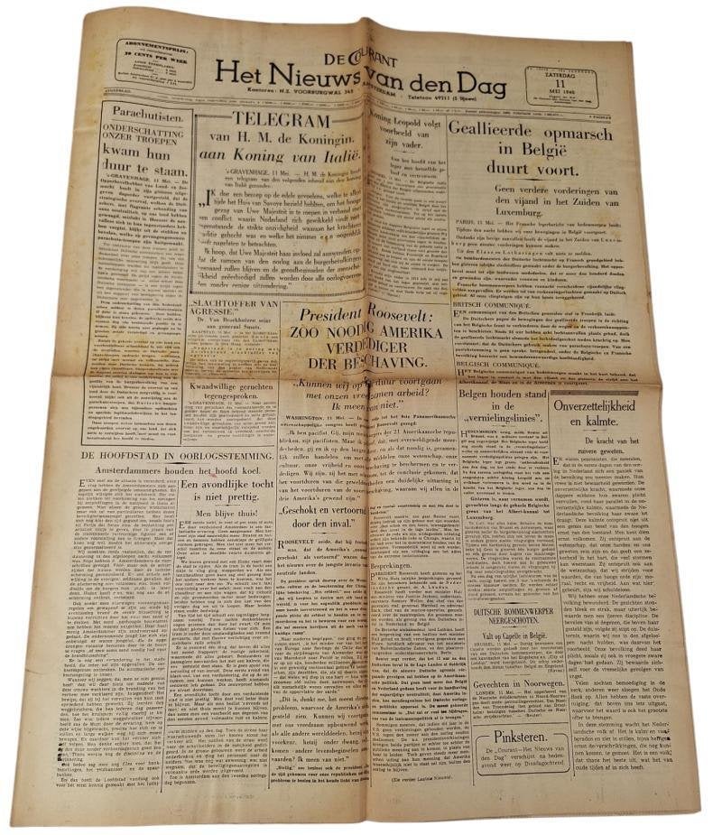 journal néerlandais de  Guerre mondiale du 11 mai 1940, Collections, Enlèvement ou Envoi