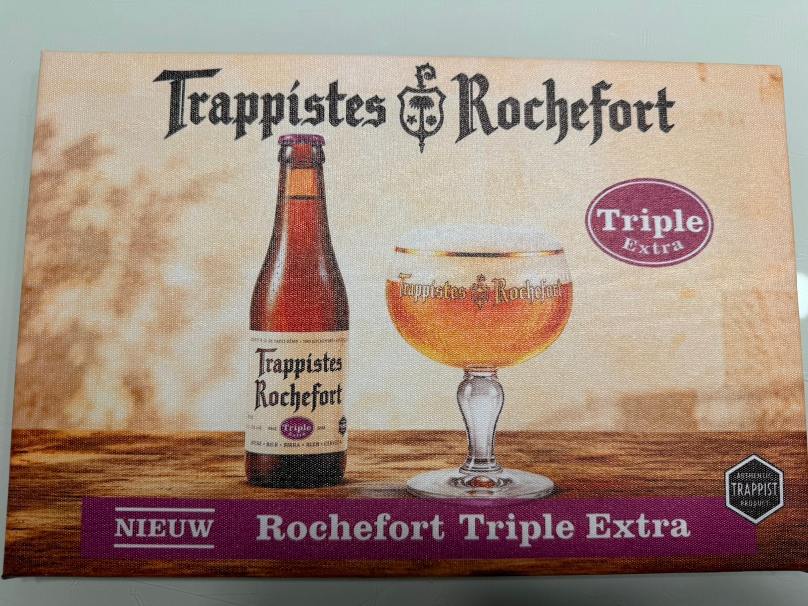 Ingelijste canvasprint trappist Rochefort - vintage mancave, Ophalen of Verzenden, Nieuw, Reclamebord, Plaat of Schild, Overige merken