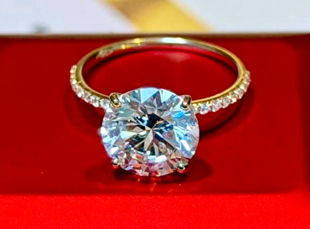 Gouden (trouw) ring met VS1 diamant van maar liefst 4.18ct!, Neuf, Or, 17 à 18, Jaune