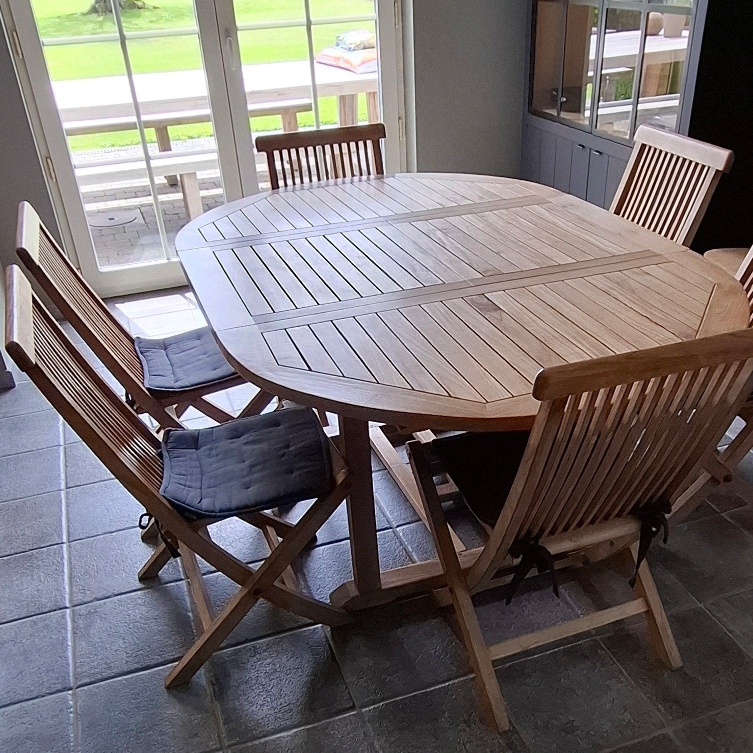 Tuintafel met 6 stoelen, Tuin en Terras, Tuinsets en Loungesets, Ophalen, Gebruikt, 6 zitplaatsen, Teakhout