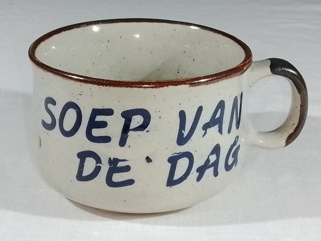 Vintage Keramische Soepkom "Soep Van De Dag" Met Oor – Hor, Huis en Inrichting, Keuken | Servies, Gebruikt, Vintage, Ophalen of Verzenden