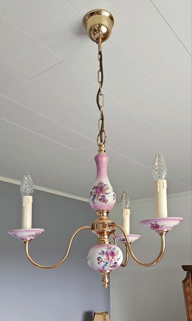 Lustre en laiton et porcelaine +applique murale, Enlèvement, Bois