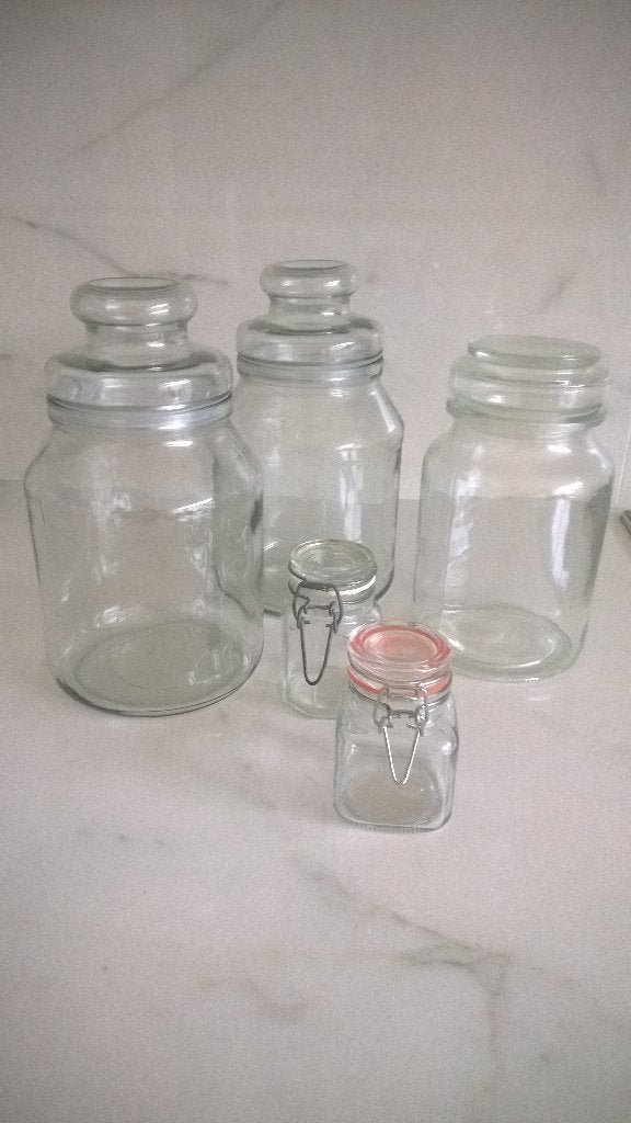 Glazen bokalen / voorraad bokalen- met afdichting  - 5 stuk, Ophalen of Verzenden, Zo goed als nieuw, Glas, Overige typen