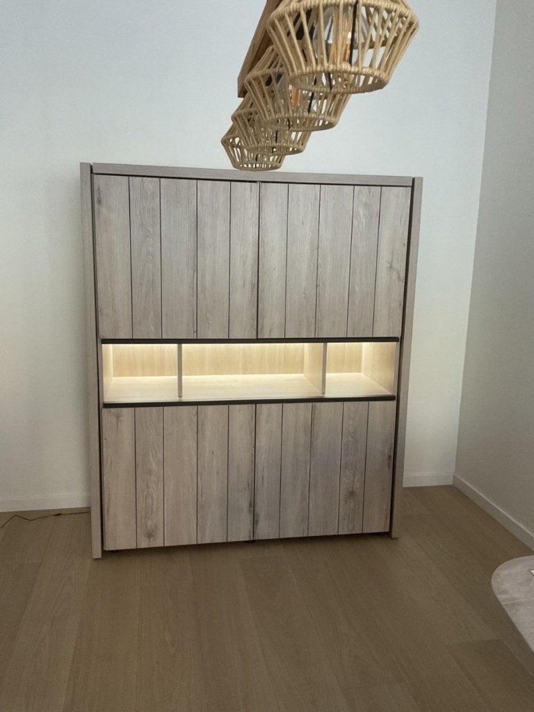 buffet bar Lucca chêne gris clair, Maison & Meubles, 25 à 50 cm, Avec porte(s), Comme neuf, 100 à 150 cm