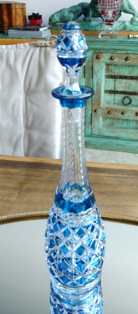 Val Saint Lambert carafe liqueur "Carlton" Bleu Marquise, Antiquités & Art, Enlèvement ou Envoi