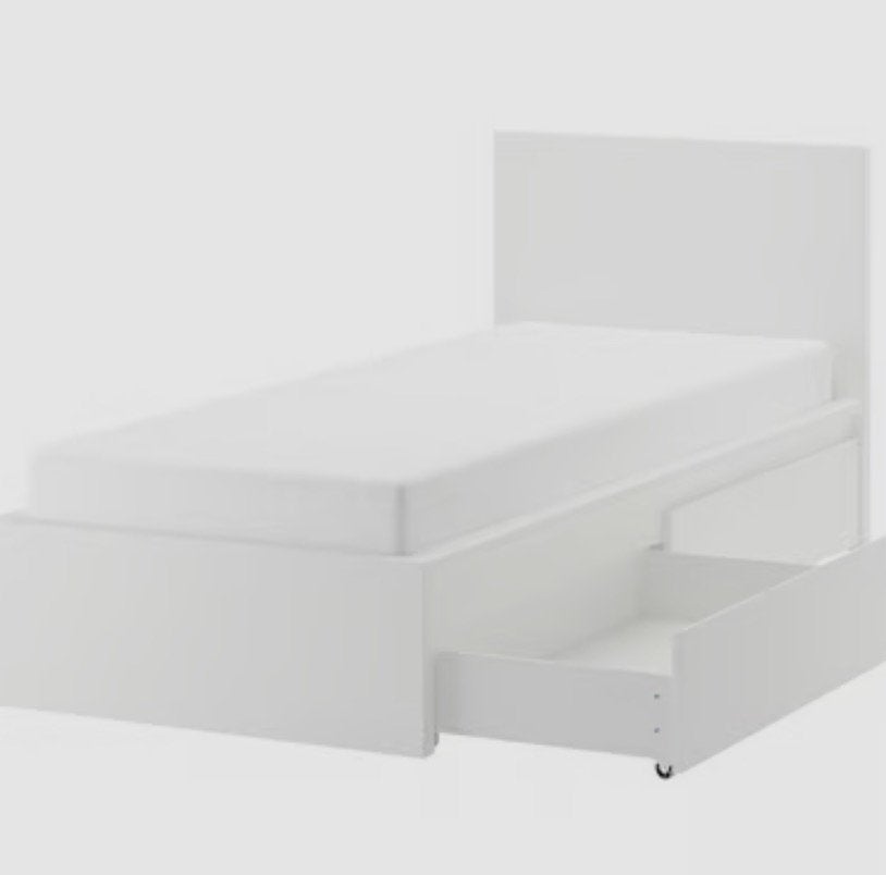 Bed, hoog, met 2 bedlades, wit, 90x200 cm, Huis en Inrichting, Ophalen, Zo goed als nieuw, Wit