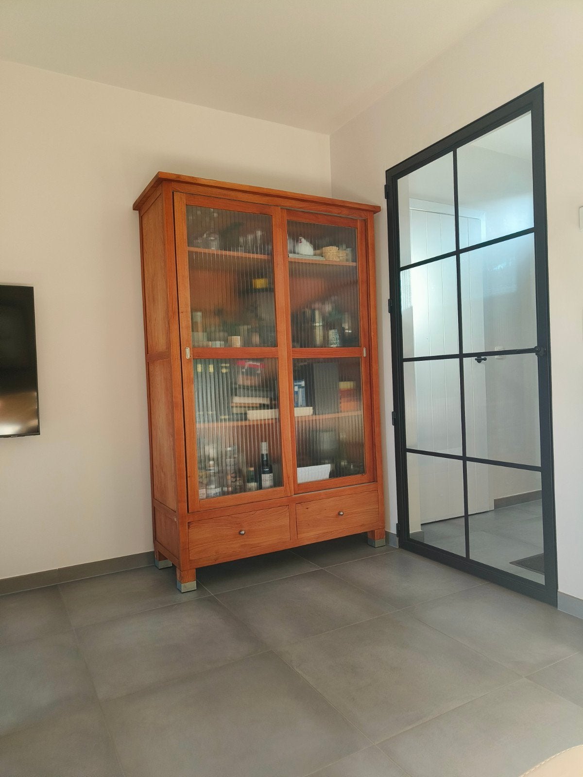 vitrinekast in volledig massieve, onbehandelde kers, Huis en Inrichting, Ophalen, 100 tot 150 cm, Met lade(s), Klassiek, hedendaags