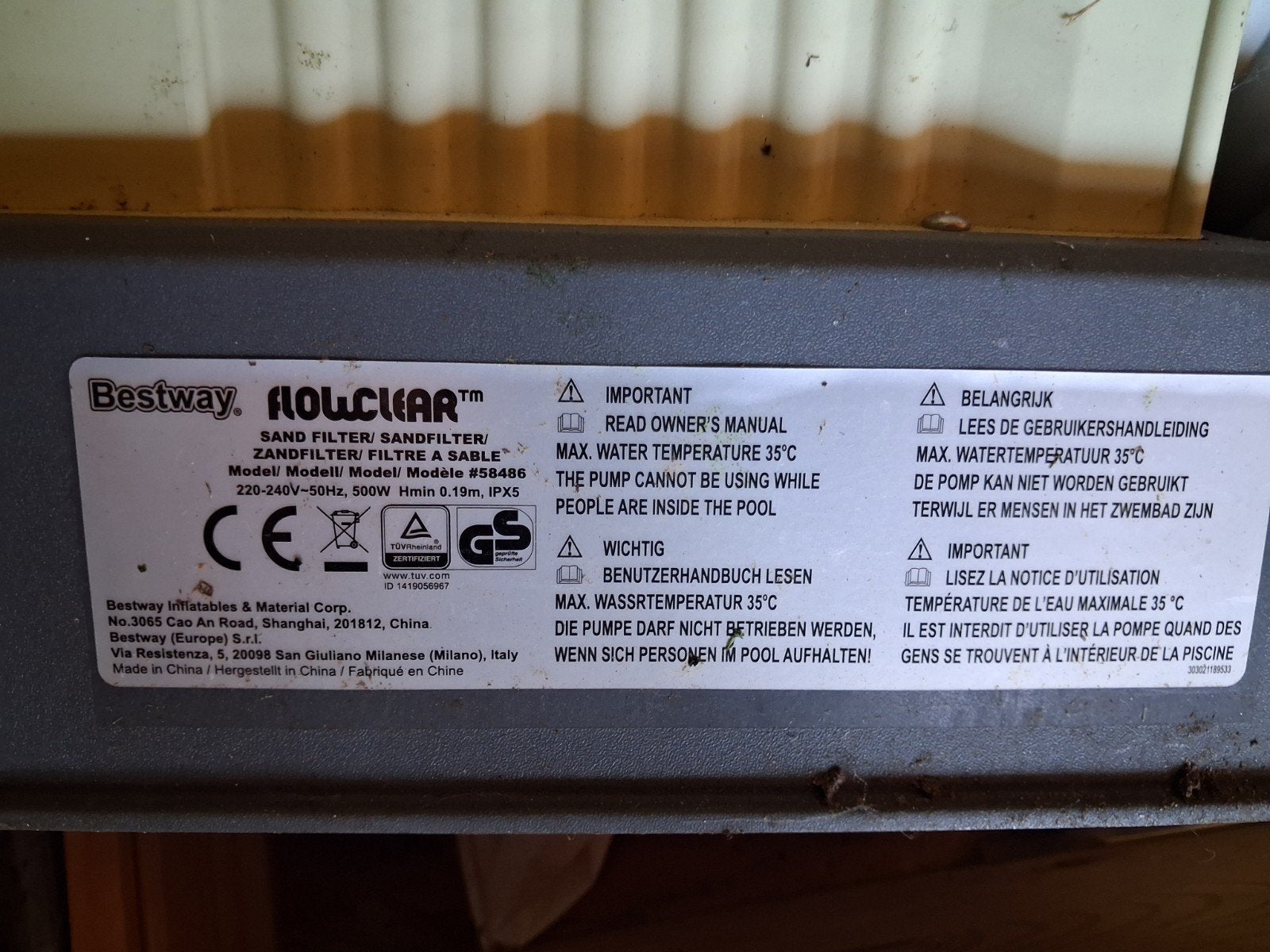 bestway flowclear sand filter model 58486, Pompe