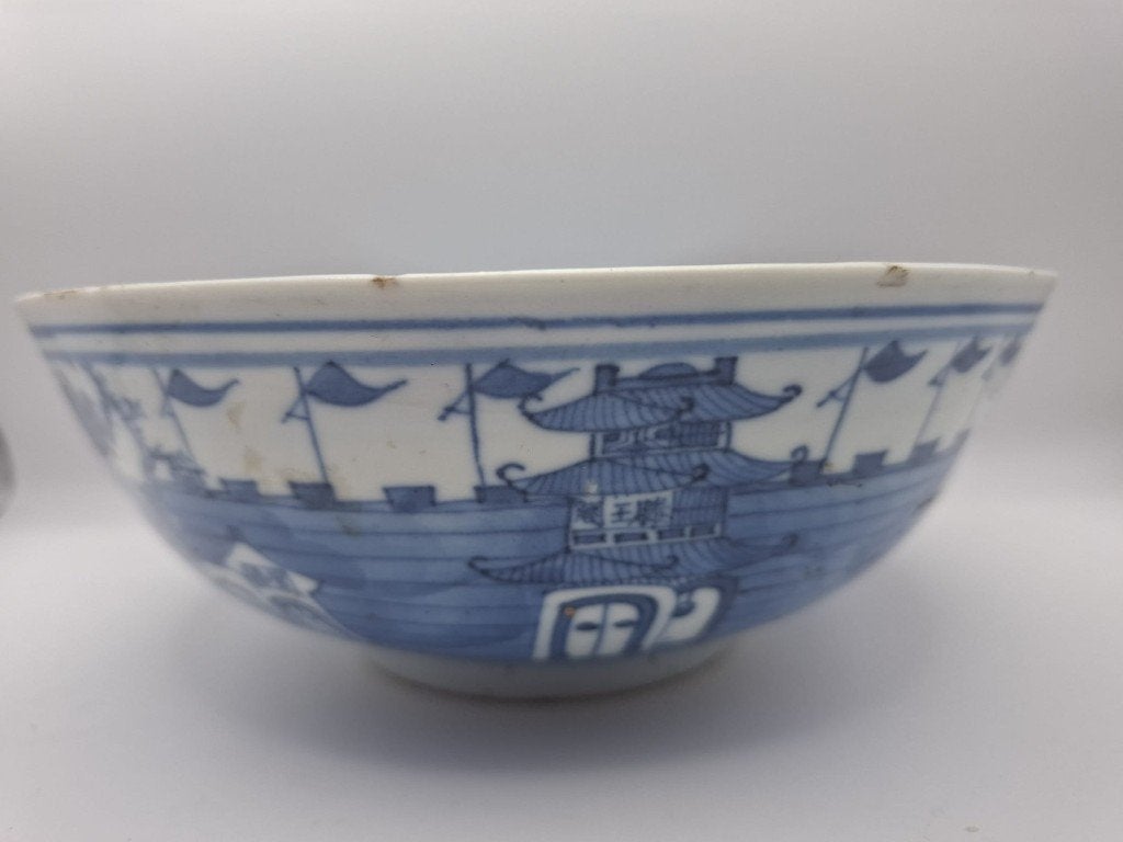 Antieke porseleinen kom met afbeelding Chinese muur, Antiek en Kunst, Ophalen of Verzenden